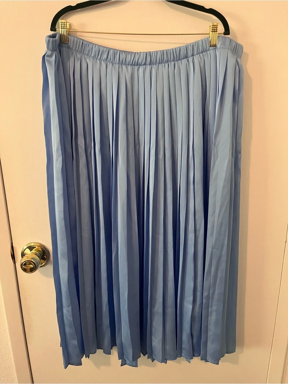 A New Day Pleated Satin Midi Skirt Sky Blue Plus Size 1X